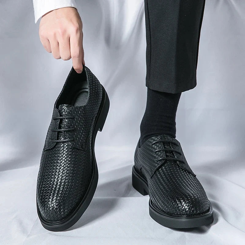 Men's Dress Shoes - Round Toe Woven Derby Lace-Up