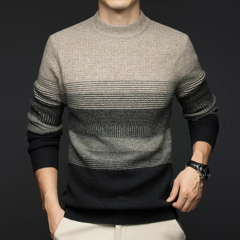 Men's Knit Jumper - Crew Neck Long Sleeve Stripe Pattern