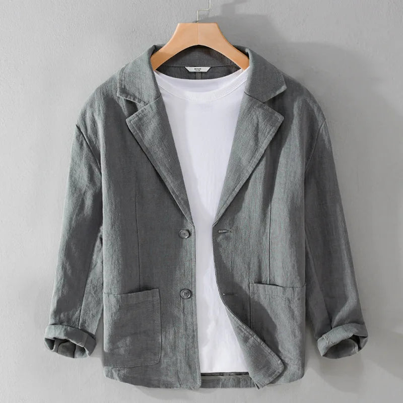 Men's Linen Blazer - Notch Lapel Single-Breasted Long Sleeve