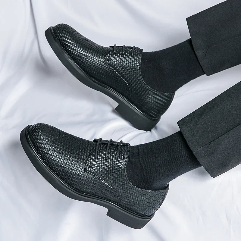 Men's Dress Shoes - Round Toe Woven Derby Lace-Up