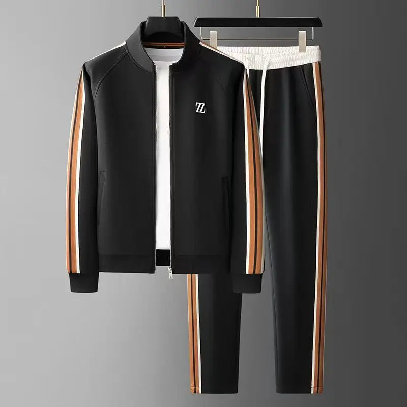 Men’s Striped Side Tracksuit Set – Zip Jacket and Tapered Trousers