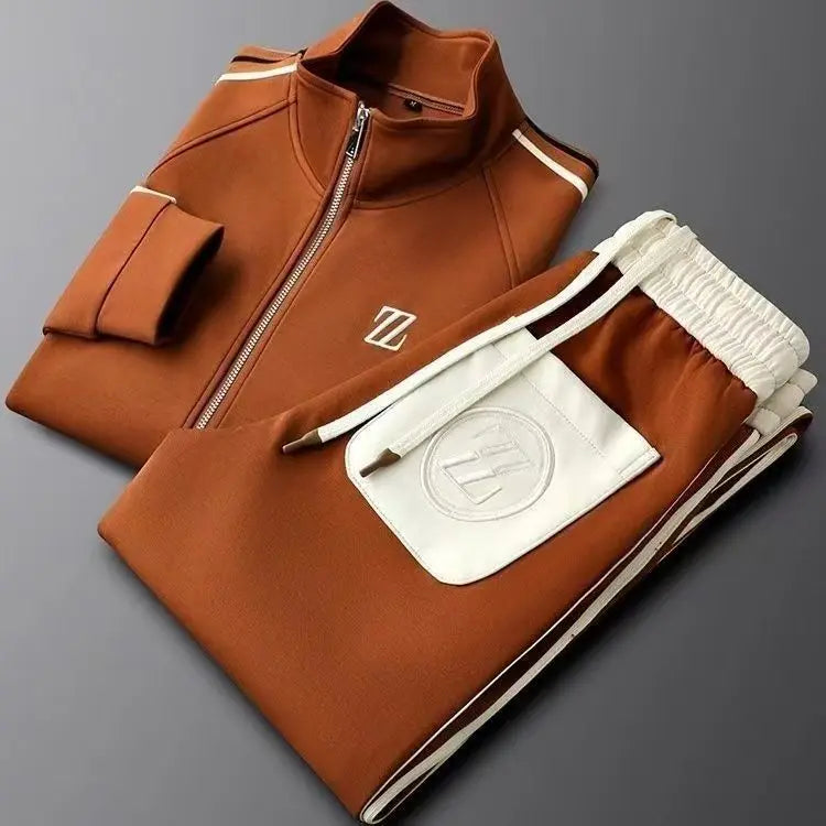 Men’s Striped Side Tracksuit Set – Zip Jacket and Tapered Trousers