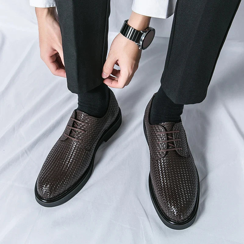Men's Dress Shoes - Round Toe Woven Derby Lace-Up