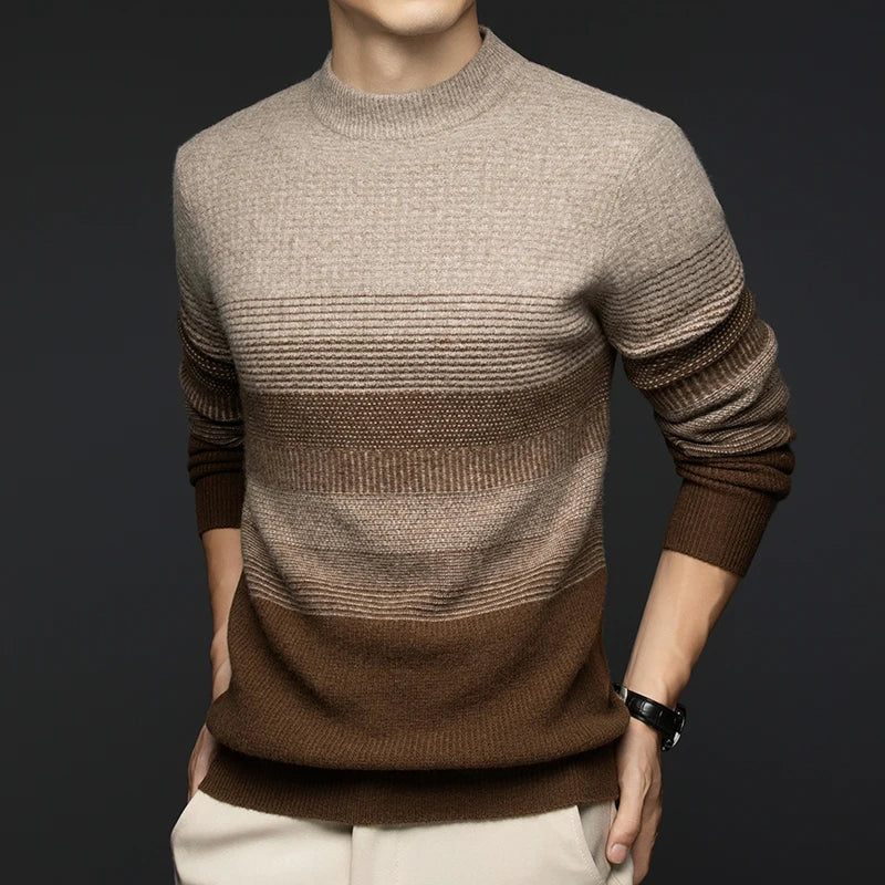 Men's Knit Jumper - Crew Neck Long Sleeve Stripe Pattern