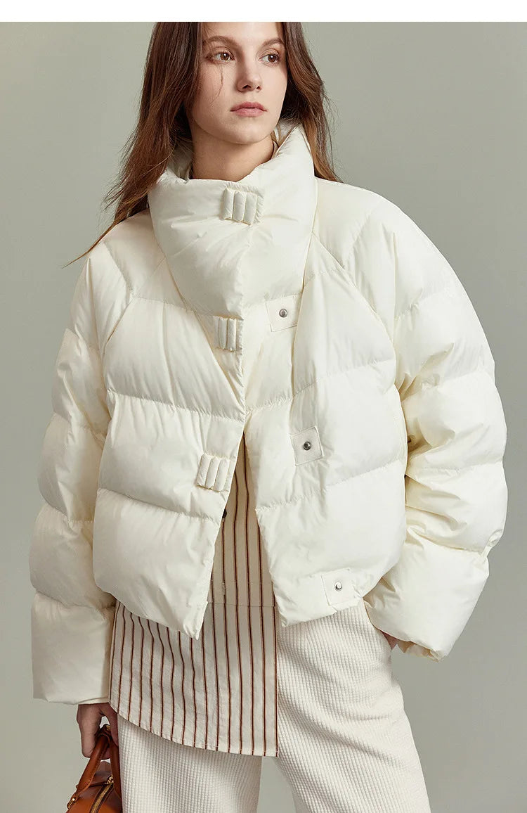 Women’s Cropped Quilted Puffer Jacket with High Neck and Front Button Closure