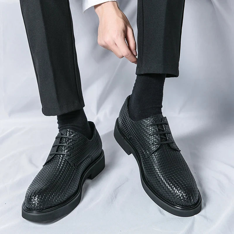 Men's Dress Shoes - Round Toe Woven Derby Lace-Up