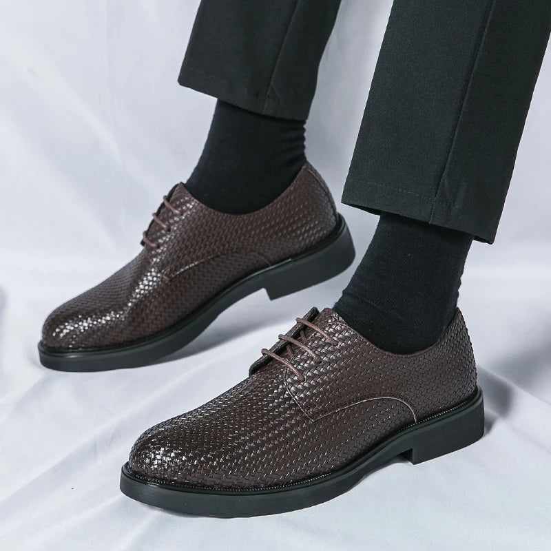 Men's Dress Shoes - Round Toe Woven Derby Lace-Up