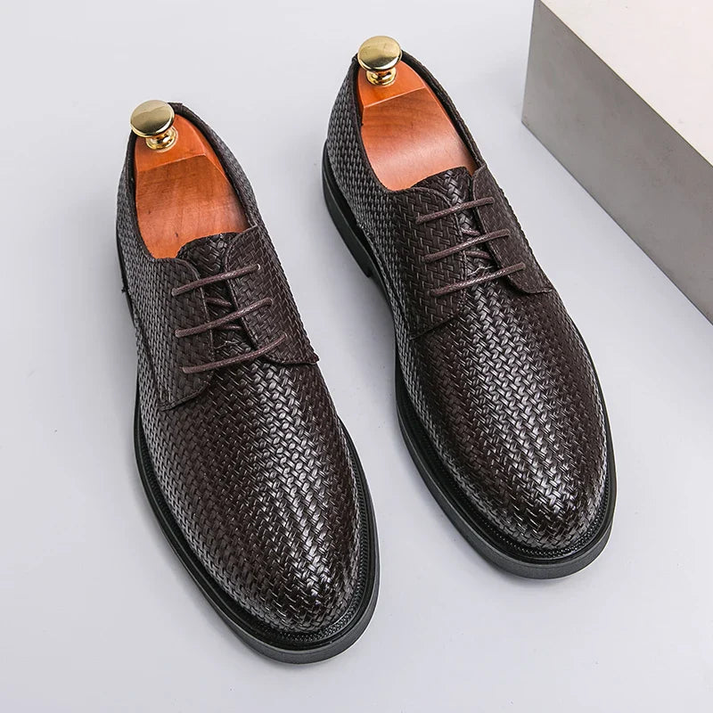 Men's Dress Shoes - Round Toe Woven Derby Lace-Up