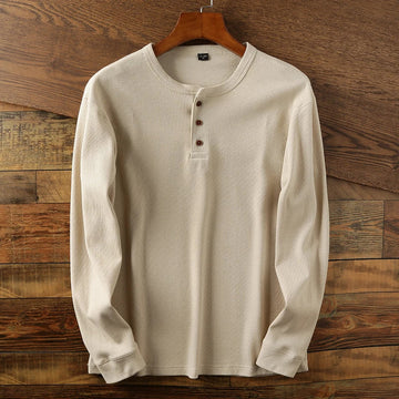 Men’s Long Sleeve Henley Shirt - Crew Neck Button Placket Knit Top