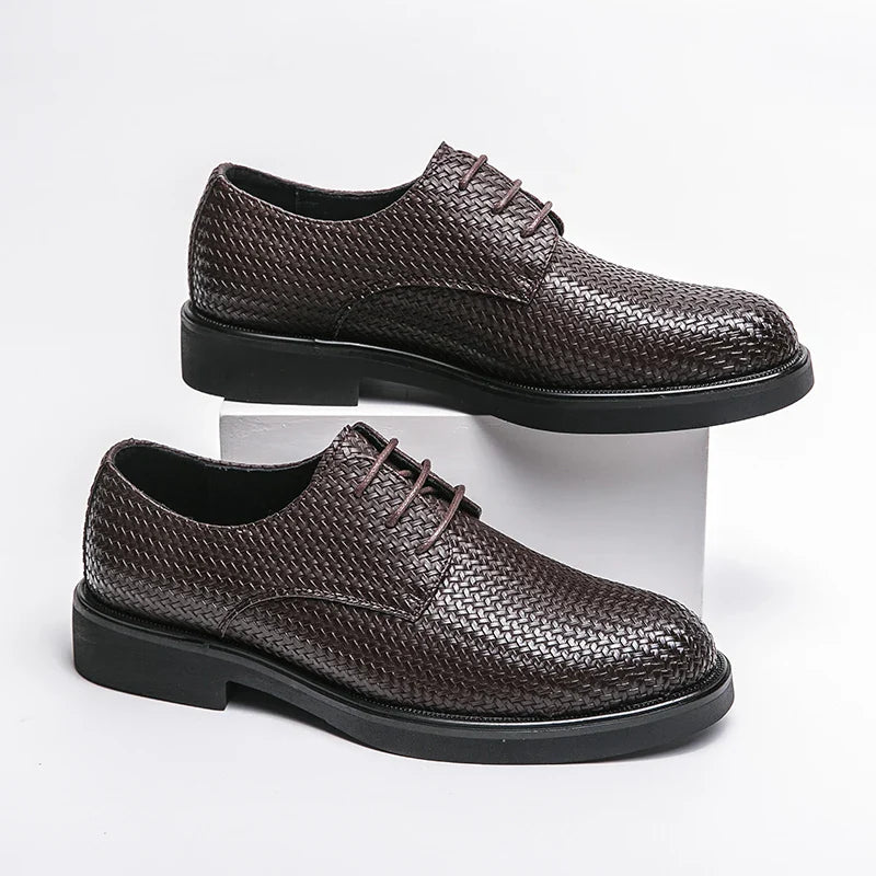 Men's Dress Shoes - Round Toe Woven Derby Lace-Up