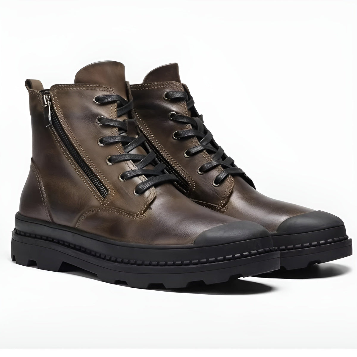 Men’s Lace Up Boots with Side Zip and Chunky Sole