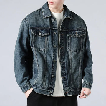 Men's Denim Long Sleeve Button Front Collar Jacket