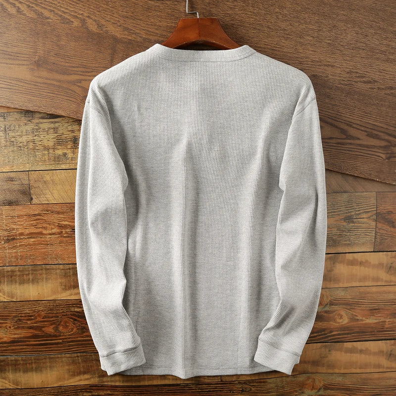 Men’s Long Sleeve Henley Shirt - Crew Neck Button Placket Knit Top