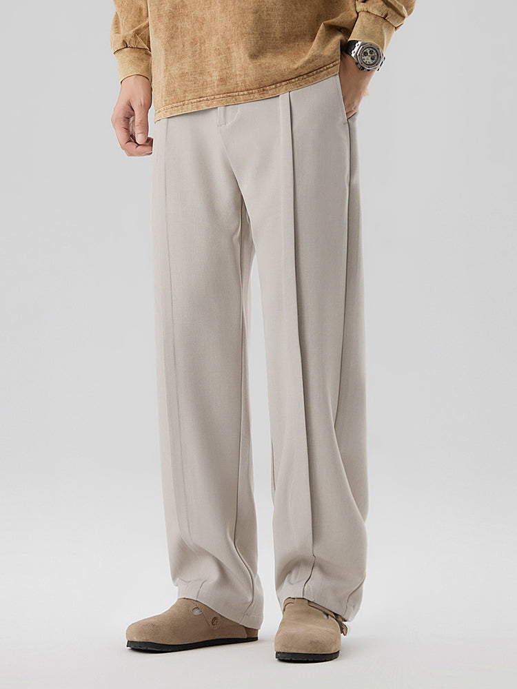 Men’s Straight Leg Pants – Loose Fit Suit Pants with Front Pleats and Full Length Cut