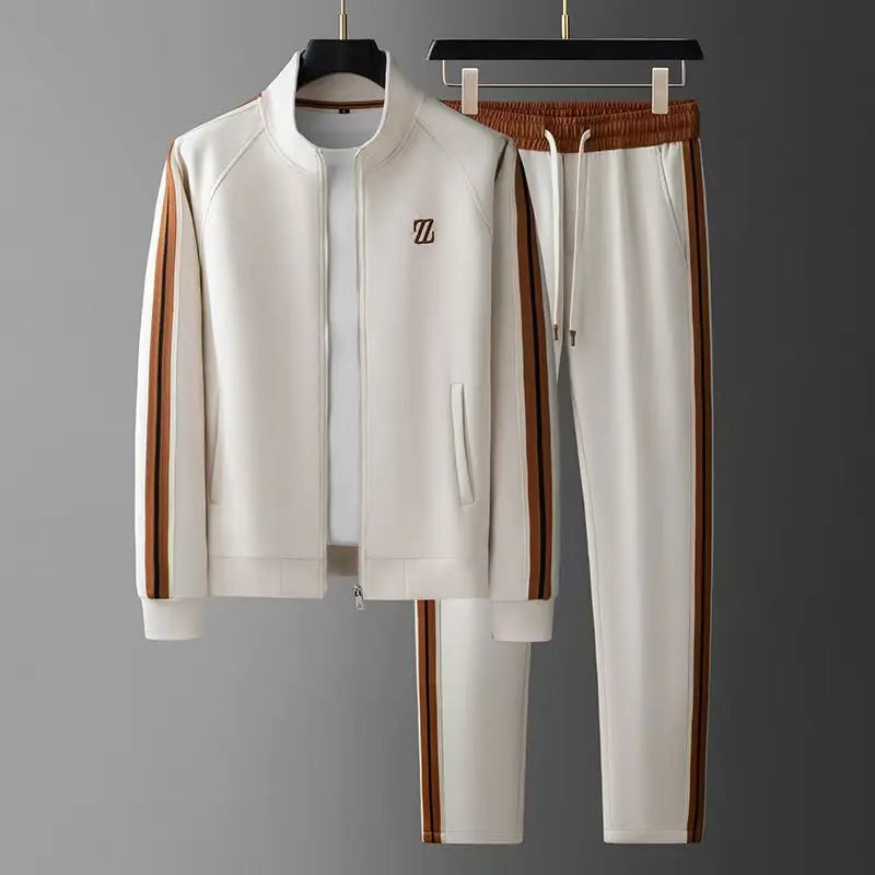 Men’s Striped Side Tracksuit Set – Zip Jacket and Tapered Trousers
