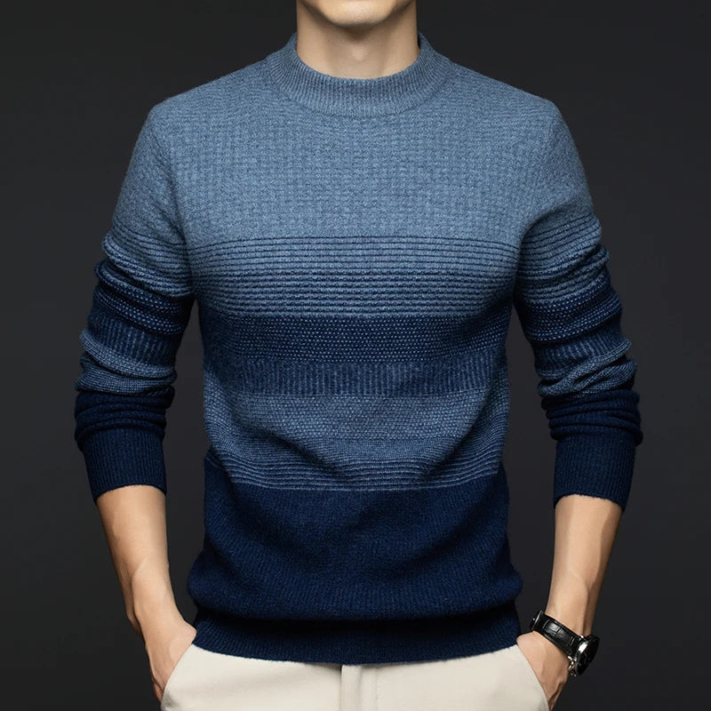 Men's Knit Jumper - Crew Neck Long Sleeve Stripe Pattern