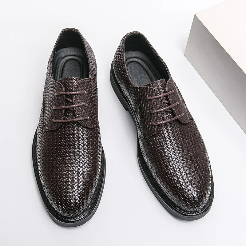 Men's Dress Shoes - Round Toe Woven Derby Lace-Up