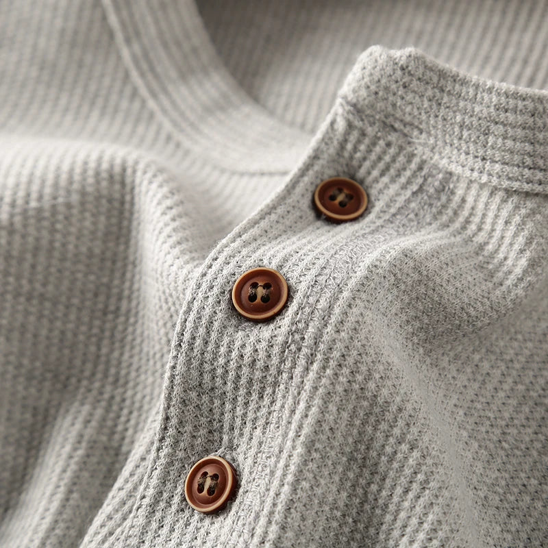 Men’s Long Sleeve Henley Shirt - Crew Neck Button Placket Knit Top