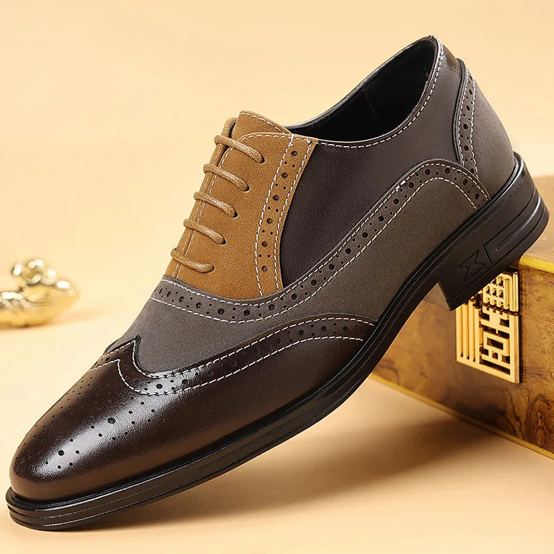 Men's Multi-Tone Leather Wingtip Oxford Brogue Dress Shoes