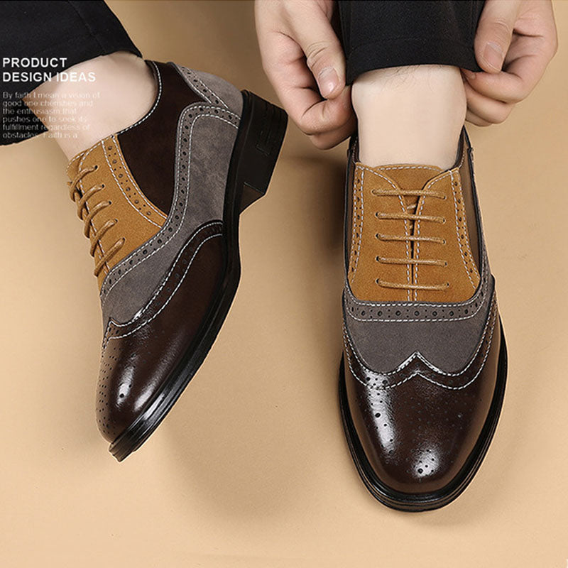 Men's Multi-Tone Leather Wingtip Oxford Brogue Dress Shoes