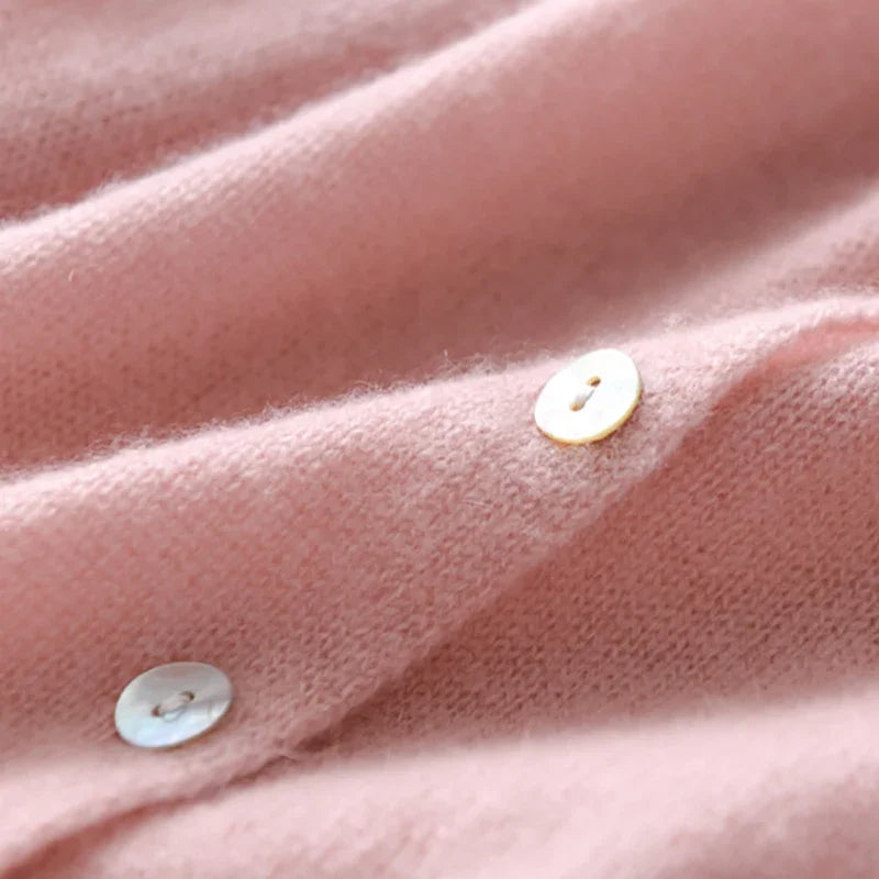 Women’s Asymmetric Button Front Knitted Cardigan Jumper with Long Sleeves and Folded Collar Detail