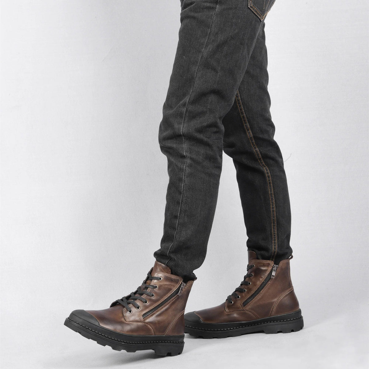 Men’s Lace Up Boots with Side Zip and Chunky Sole
