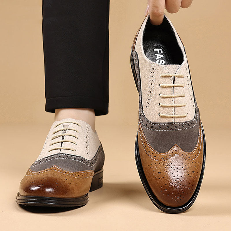 Men's Multi-Tone Leather Wingtip Oxford Brogue Dress Shoes