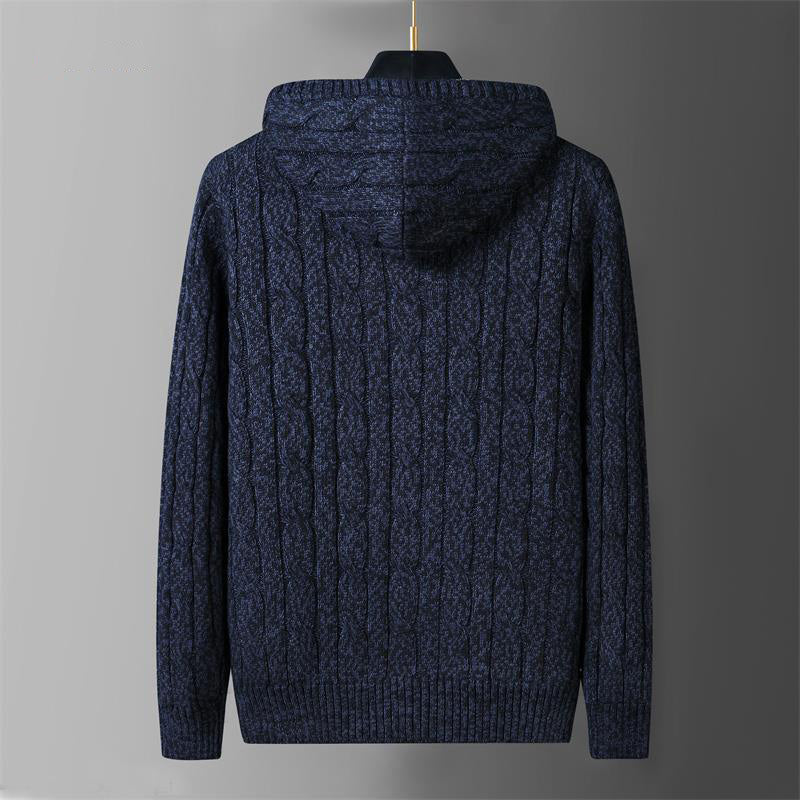 Men’s Hooded Zip Sweater – Knitted Long Sleeve Cardigan with Sherpa Lining