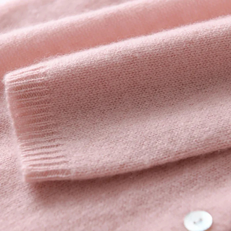 Women’s Asymmetric Button Front Knitted Cardigan Jumper with Long Sleeves and Folded Collar Detail