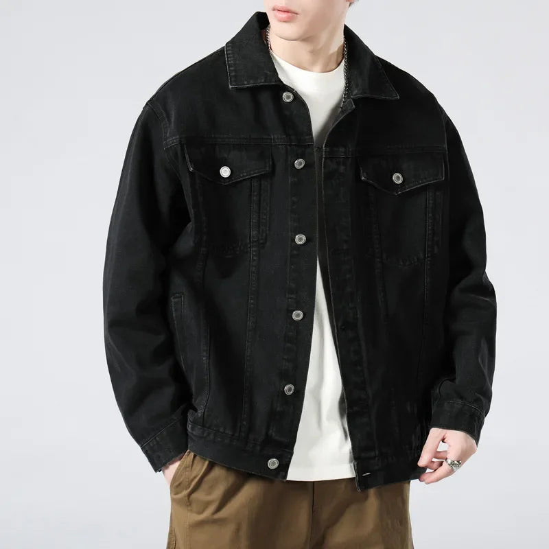 Men's Denim Long Sleeve Button Front Collar Jacket