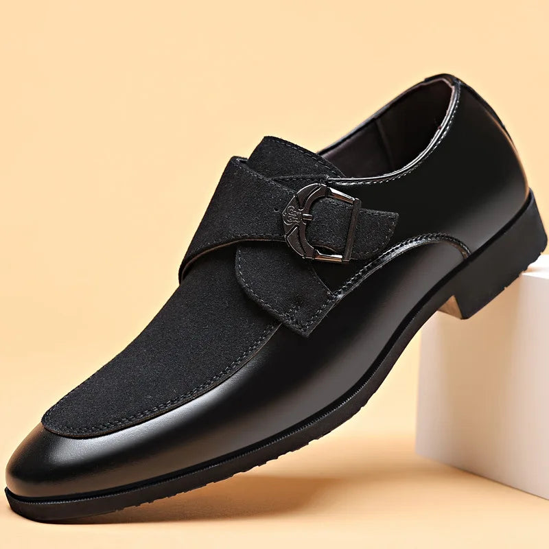 Men's Monk Strap Dress Shoes - Suede Panel Pointed Toe