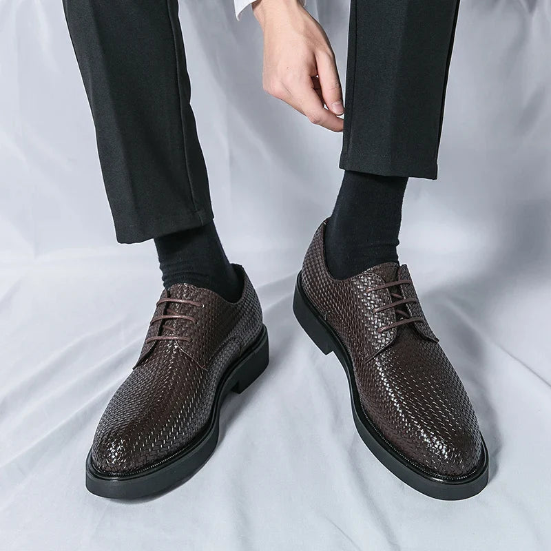 Men's Dress Shoes - Round Toe Woven Derby Lace-Up