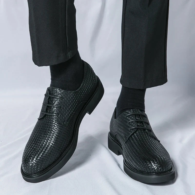 Men's Dress Shoes - Round Toe Woven Derby Lace-Up