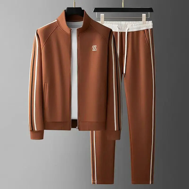 Men’s Striped Side Tracksuit Set – Zip Jacket and Tapered Trousers