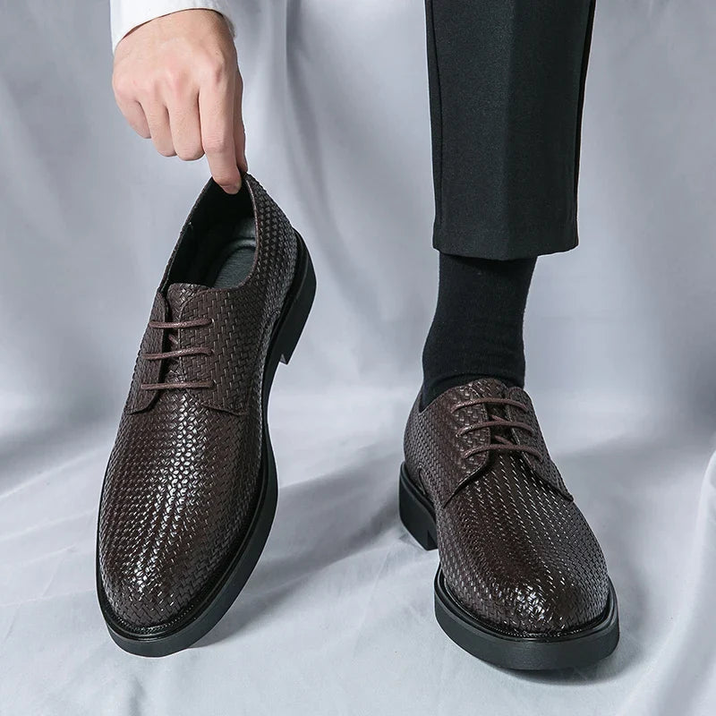Men's Dress Shoes - Round Toe Woven Derby Lace-Up