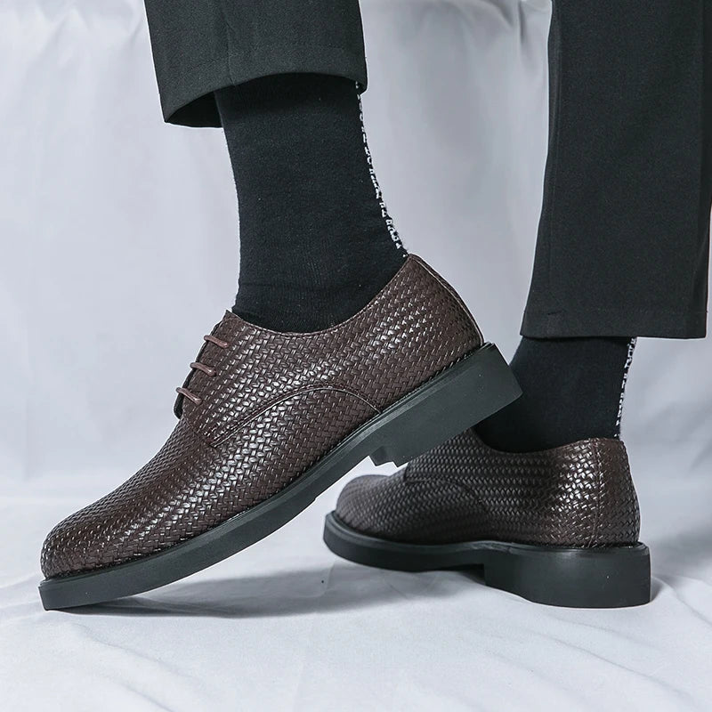 Men's Dress Shoes - Round Toe Woven Derby Lace-Up