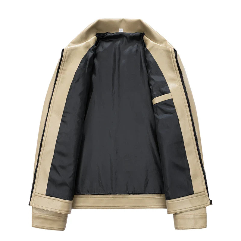 Men’s Faux Leather Collared Zip Jacket – Structured Classic Fit
