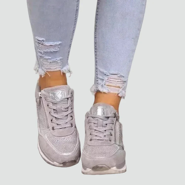 Women's Orthopedic Side-Zip Lace-Up Low-Top Sneakers - Perforated