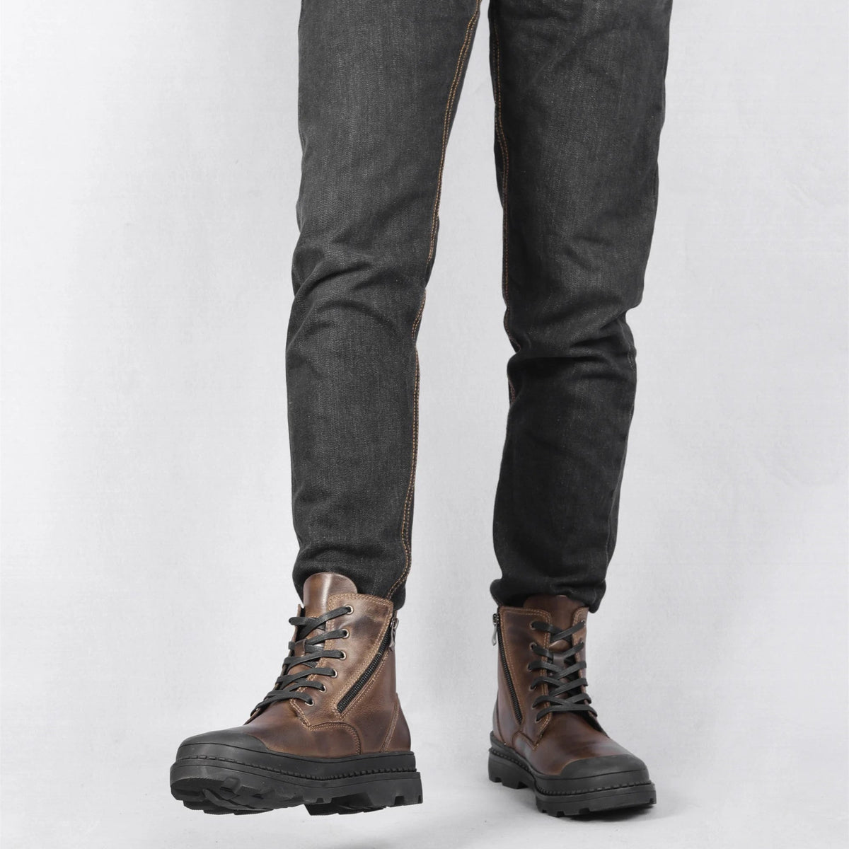 Men’s Lace Up Boots with Side Zip and Chunky Sole