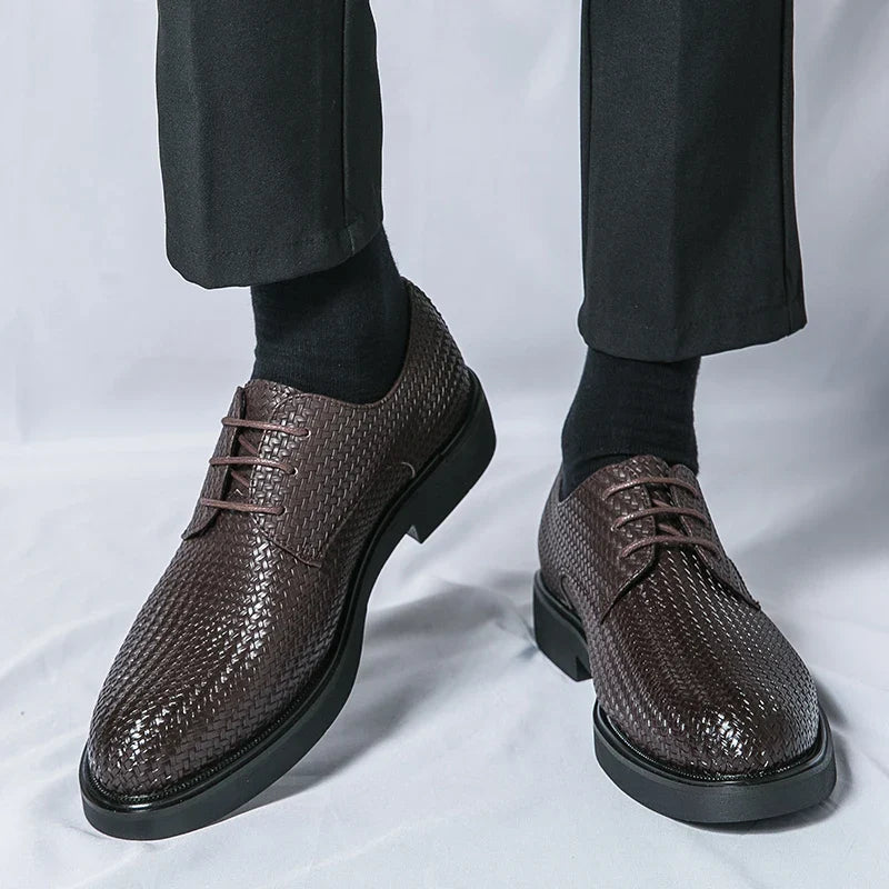 Men's Dress Shoes - Round Toe Woven Derby Lace-Up