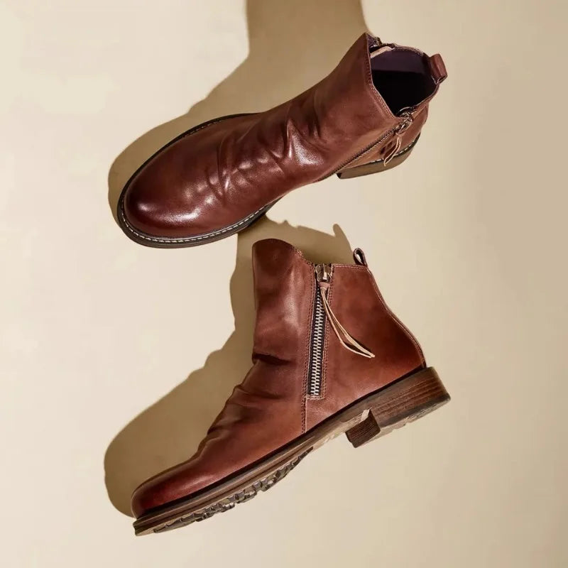 Men’s Ankle Boots – Ruched Front with Side Zip Closure