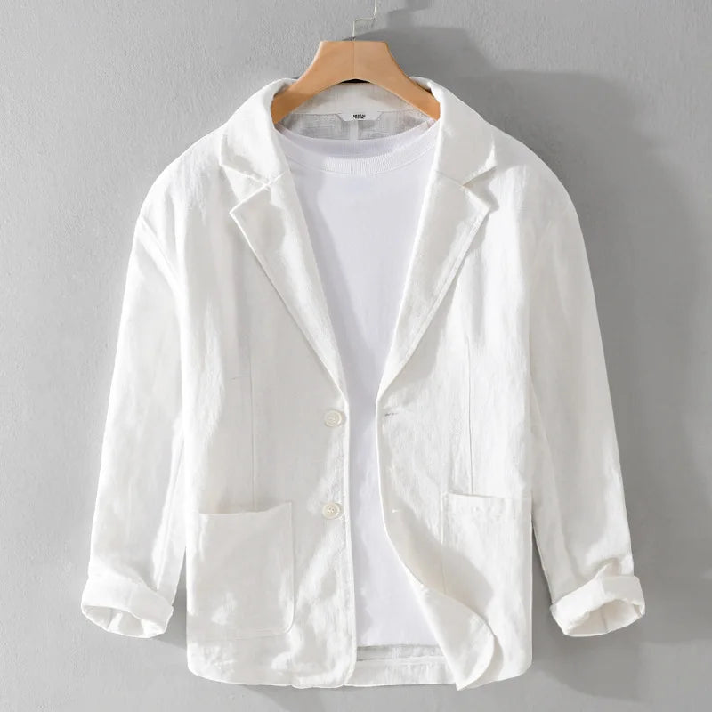 Men's Linen Blazer - Notch Lapel Single-Breasted Long Sleeve