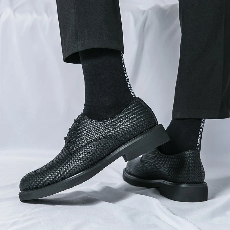 Men's Dress Shoes - Round Toe Woven Derby Lace-Up