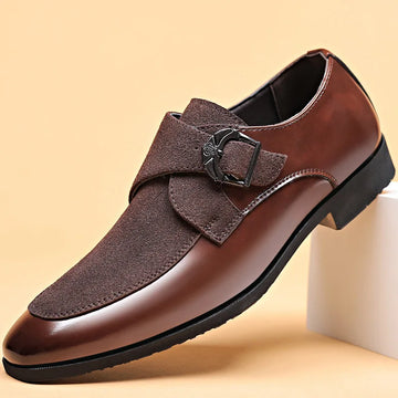 Men's Monk Strap Dress Shoes - Suede Panel Pointed Toe