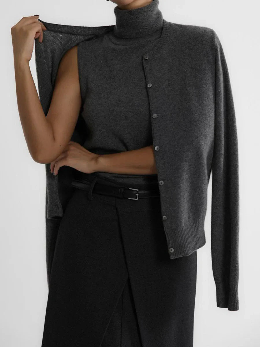 Women’s Sleeveless High Neck Knitted Vest with Ribbed Hem and Fitted Silhouette