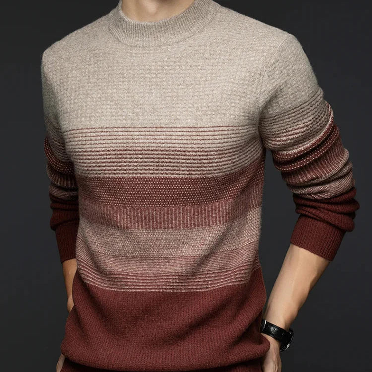 Men's Knit Jumper - Crew Neck Long Sleeve Stripe Pattern