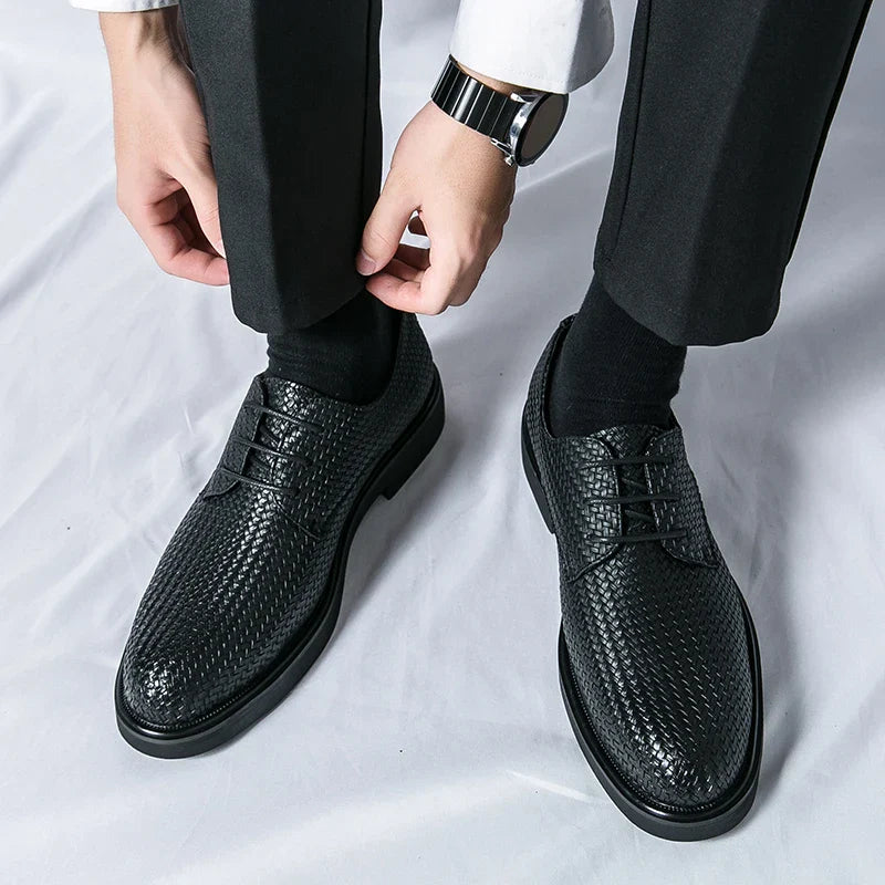 Men's Dress Shoes - Round Toe Woven Derby Lace-Up