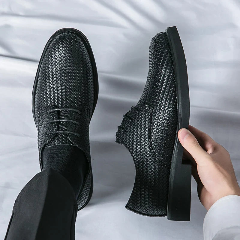 Men's Dress Shoes - Round Toe Woven Derby Lace-Up