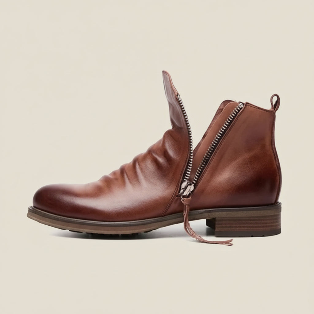 Men’s Ankle Boots – Ruched Front with Side Zip Closure