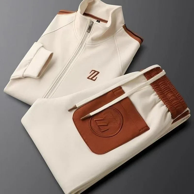 Men’s Striped Side Tracksuit Set – Zip Jacket and Tapered Trousers
